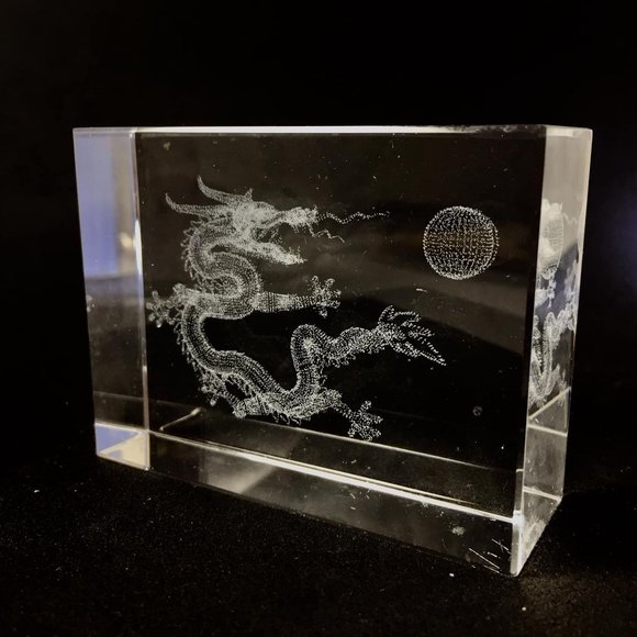 Asian Laser Cut Dragon Crystal Paper Weight - Picture 3 of 7